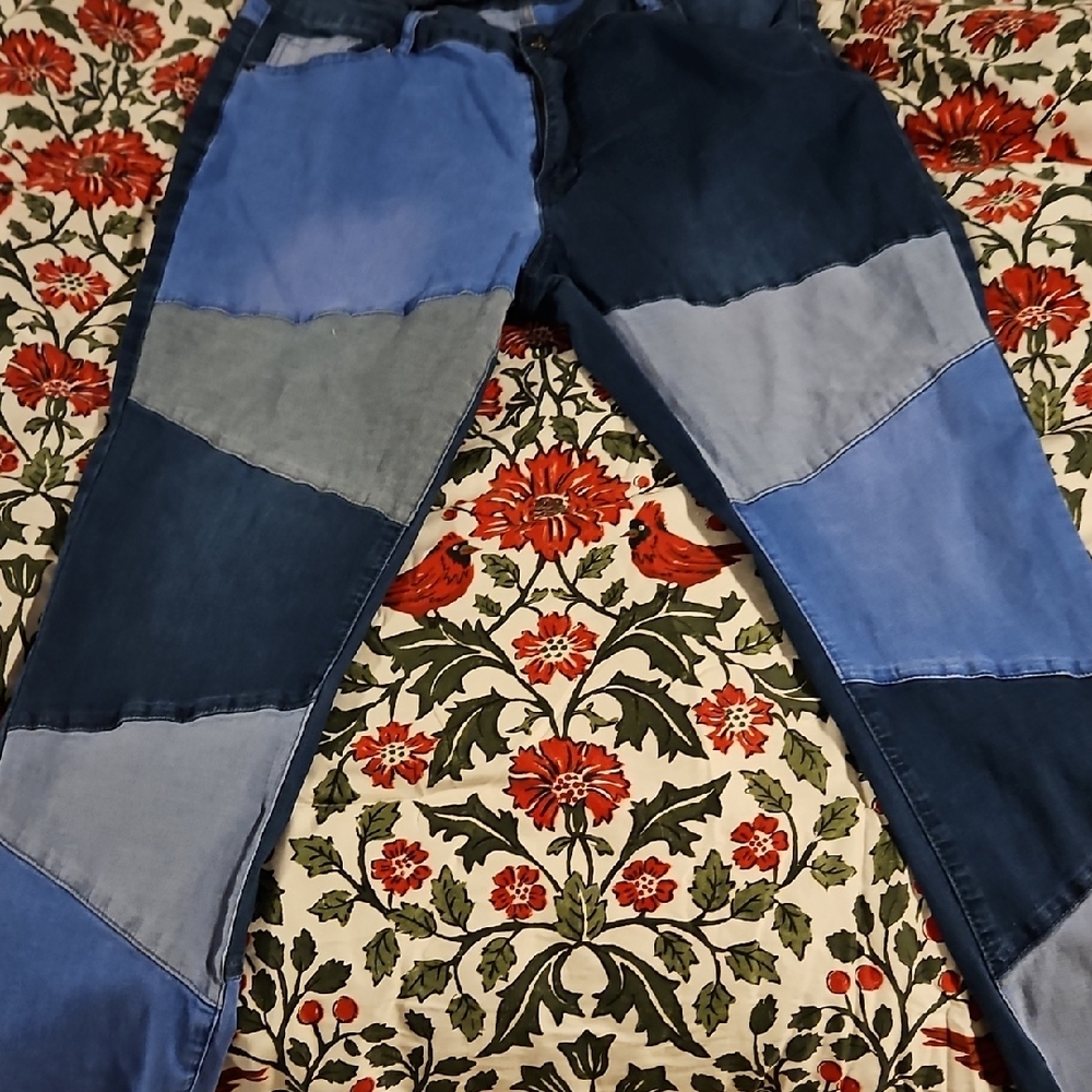 Patchwork Skinny Jeans - Blue Shades